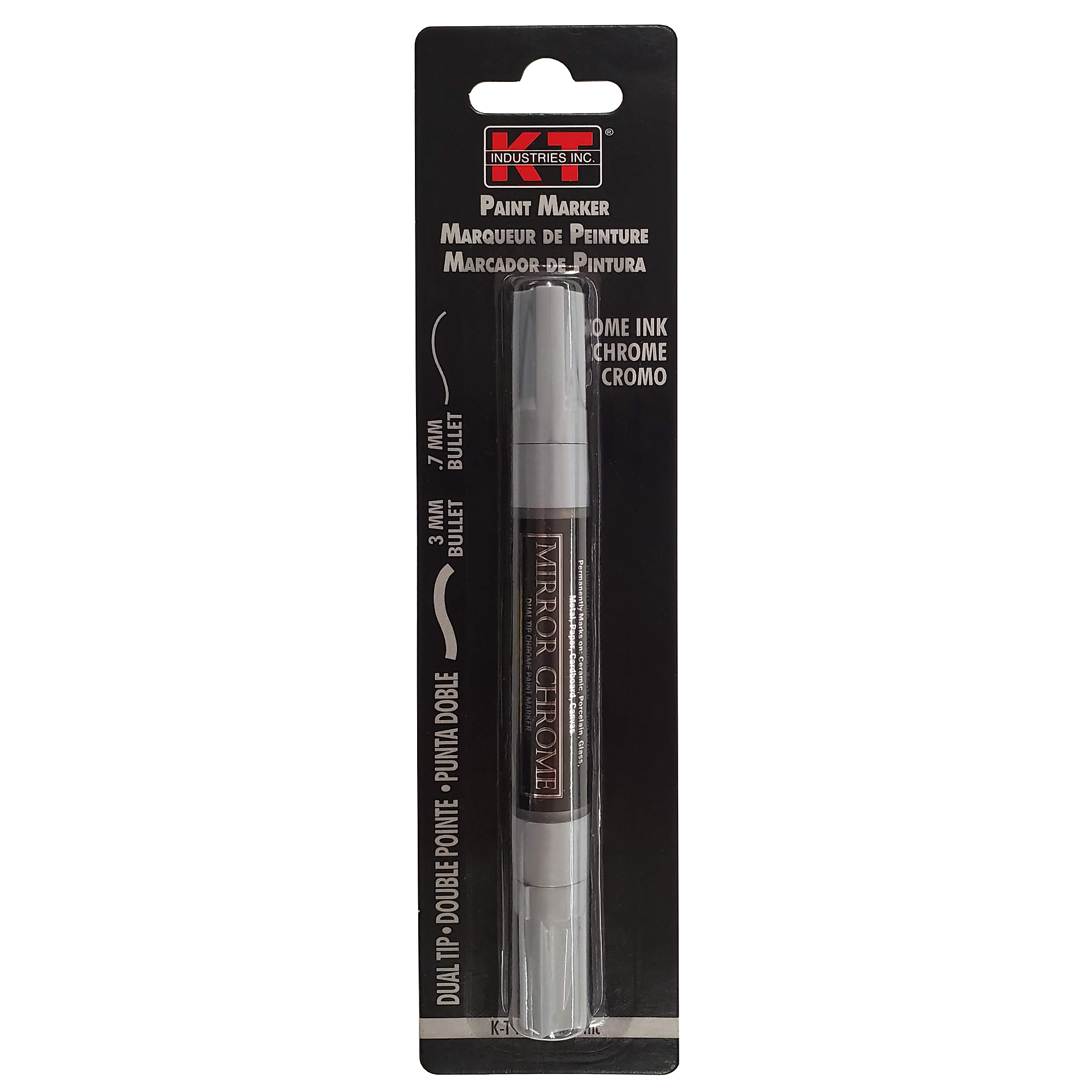 K-T Industries Dual Tip Mirror Chrome Paint Marker — 3mm & 0.7mm, High Gloss, Alcohol-Based Ink, Model# 5-0003